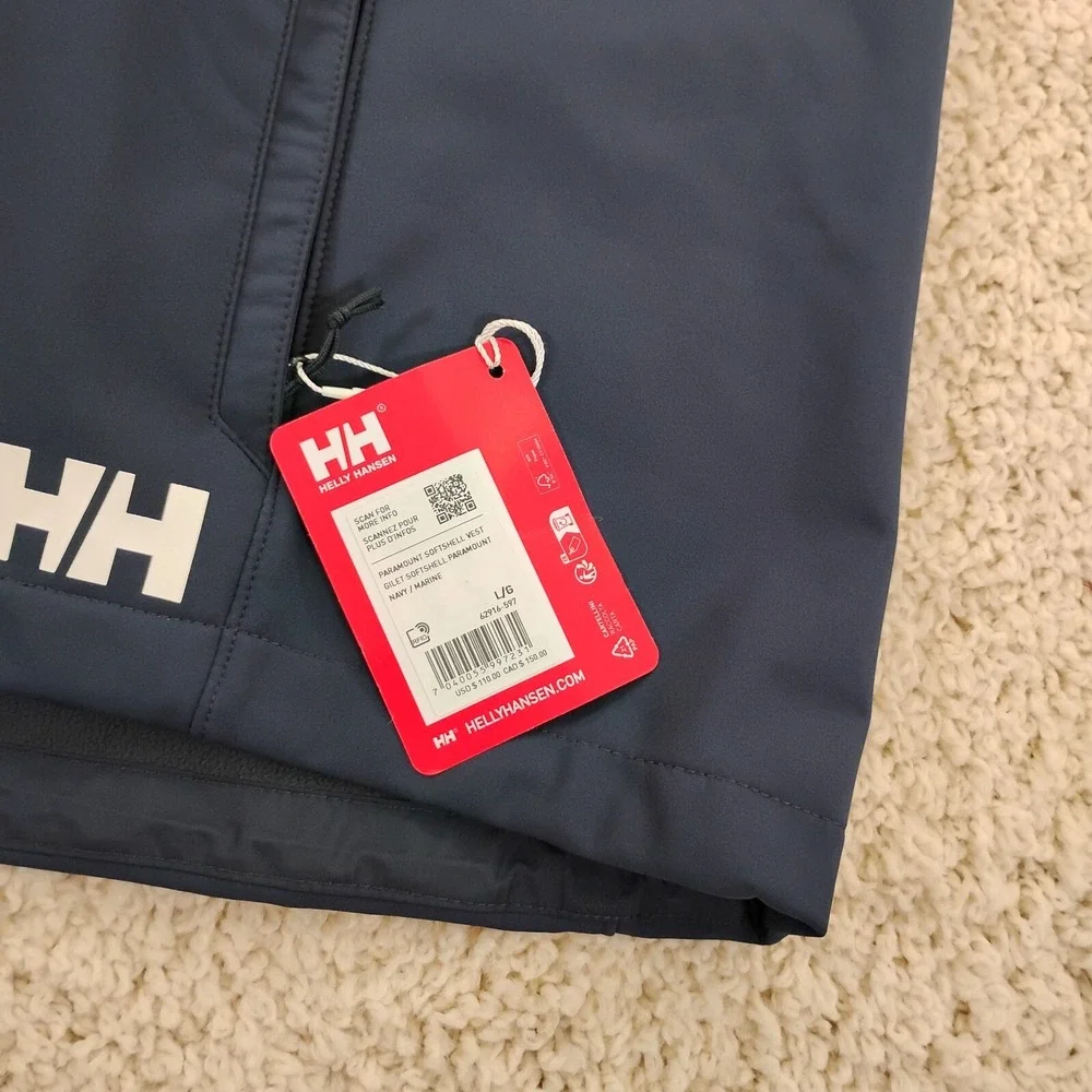 Helly Hansen Vest Mens Large Blue Paramount Soft Shell Jacket Hiking Beach Navy